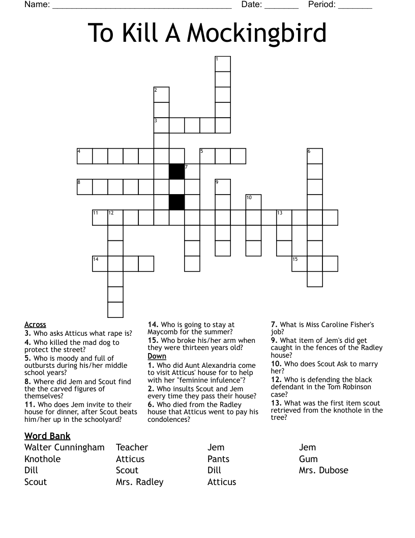 To Kill A Mockingbird Crossword
