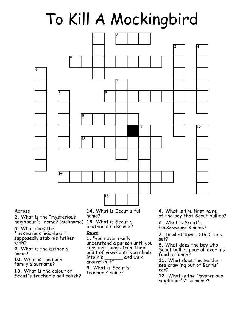 To Kill A Mockingbird Crossword