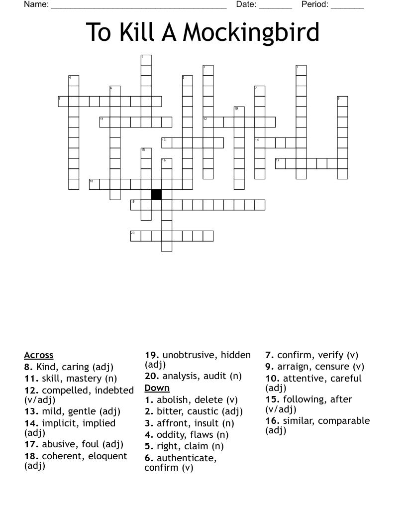 To Kill A Mockingbird Crossword
