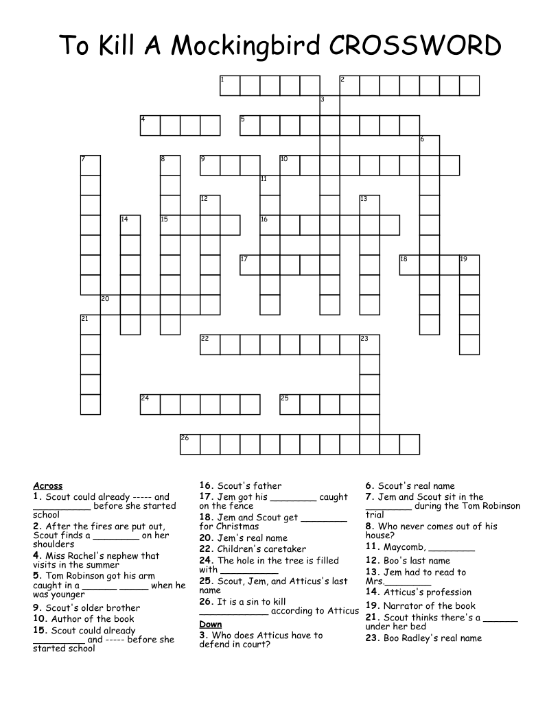 To Kill A Mockingbird CROSSWORD