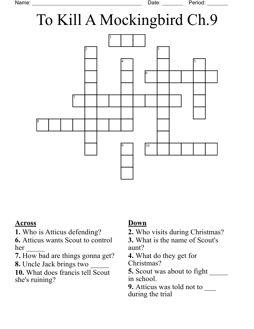 To Kill A Mockingbird Ch.9  Crossword