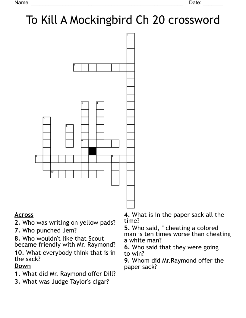 To Kill A Mockingbird Ch 20 crossword