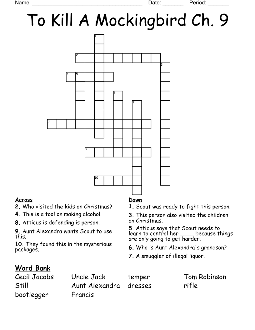 To Kill A Mockingbird Ch. 9 Crossword
