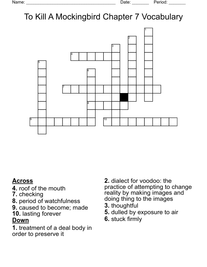 To Kill A Mockingbird Chapter 7 Vocabulary   Crossword