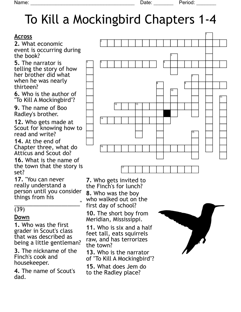 To Kill a Mockingbird Chapters 1-4 Crossword