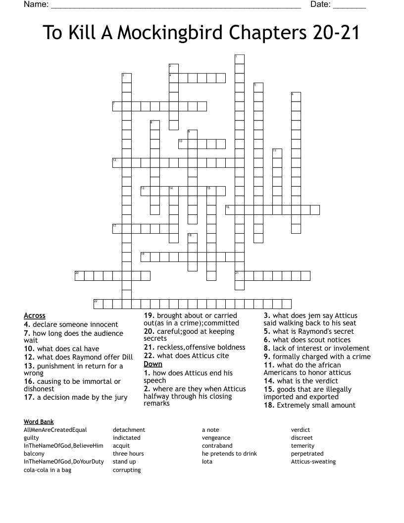 To Kill A Mockingbird Chapters 20-21 Crossword