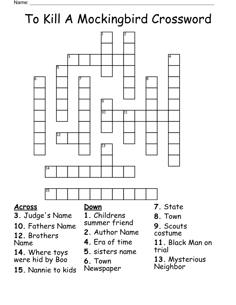 To Kill A Mockingbird Crossword