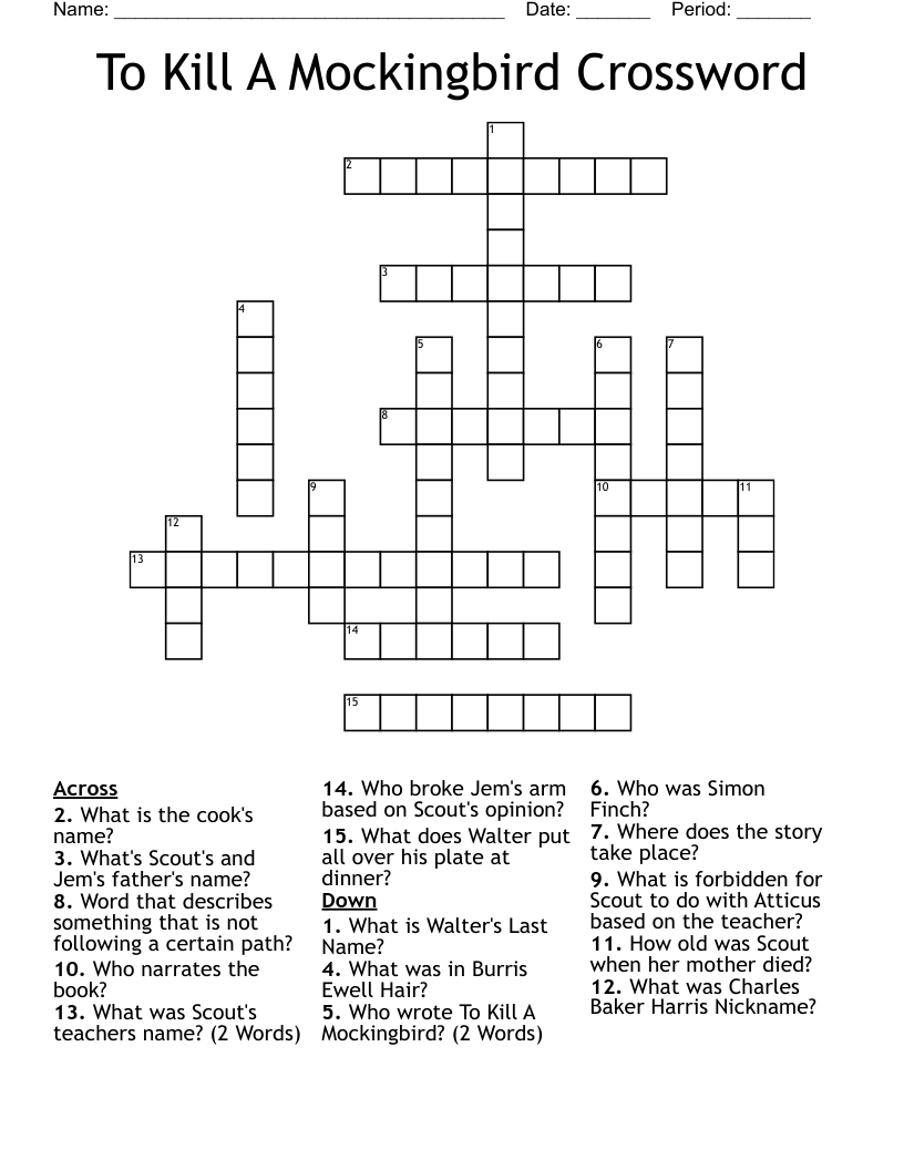 To Kill A Mockingbird Crossword