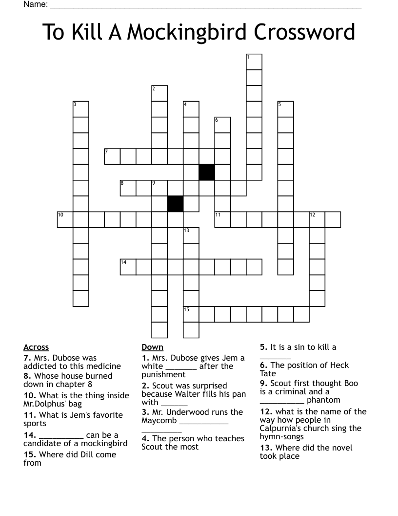 To Kill A Mockingbird Crossword
