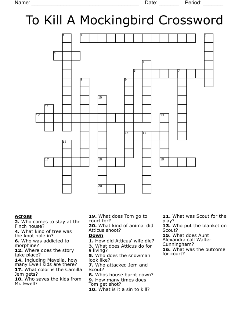 To Kill A Mockingbird Crossword
