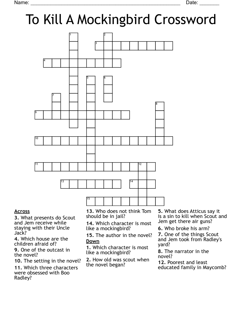 To Kill A Mockingbird Crossword