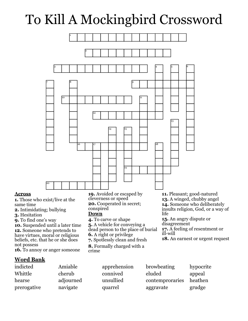 To Kill A Mockingbird Crossword