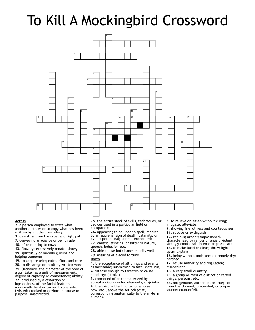 To Kill A Mockingbird Crossword