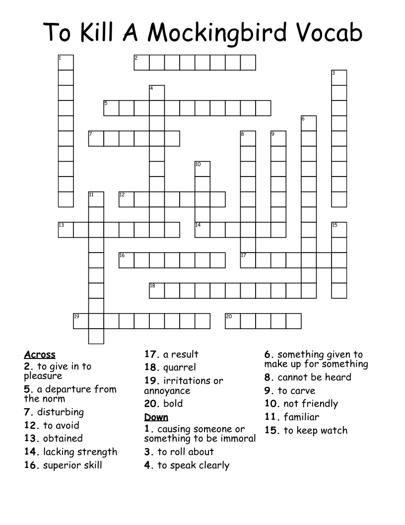 To Kill A Mockingbird Vocab Crossword