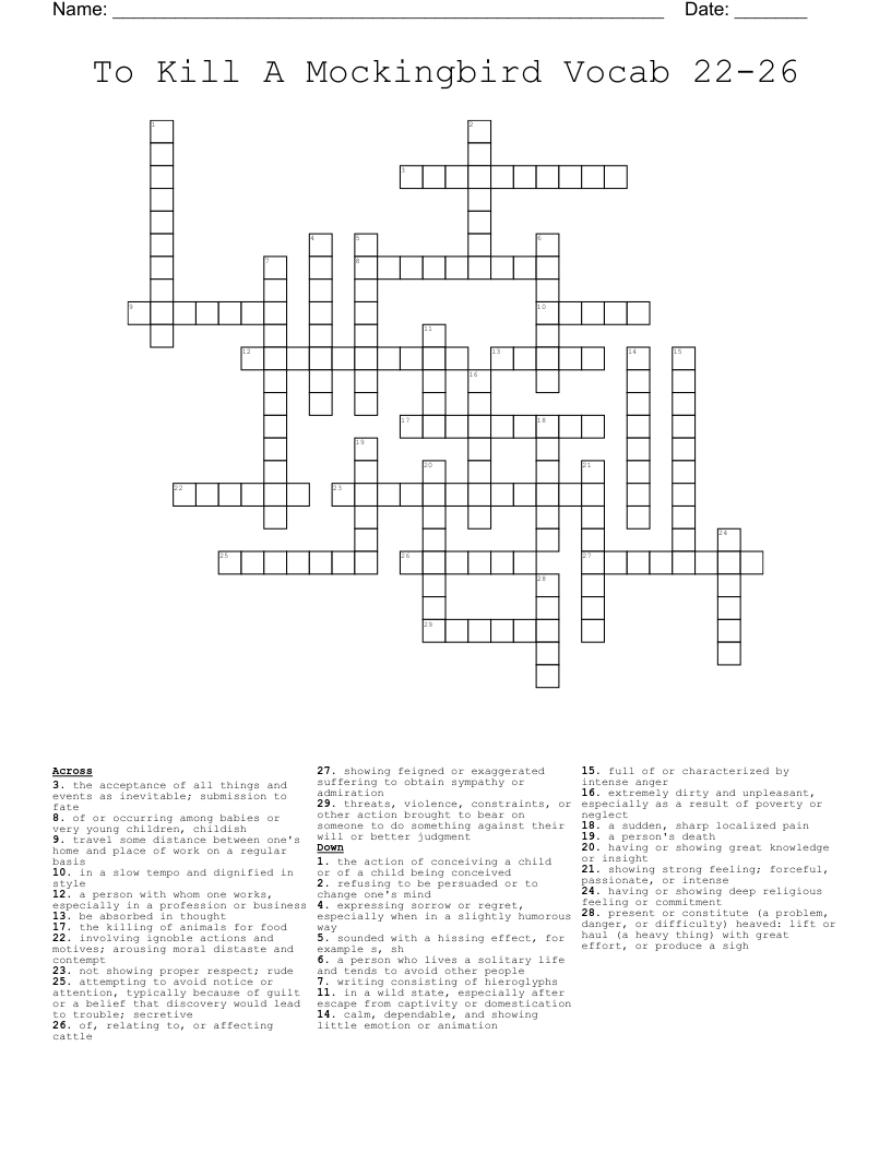 To Kill A Mockingbird Vocab 22-26 Crossword