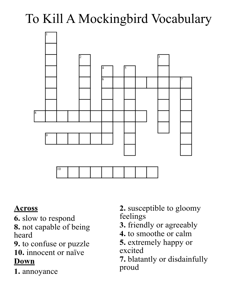 To Kill A Mockingbird Vocabulary Crossword