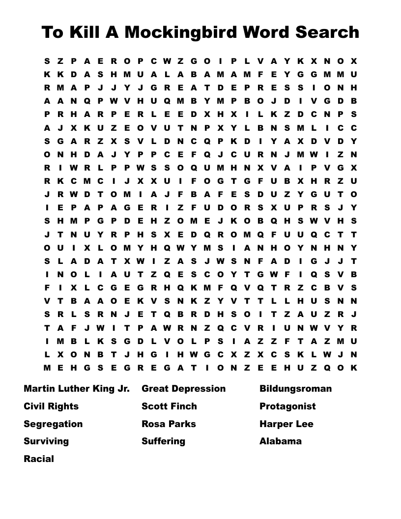 To Kill A Mockingbird Word Search