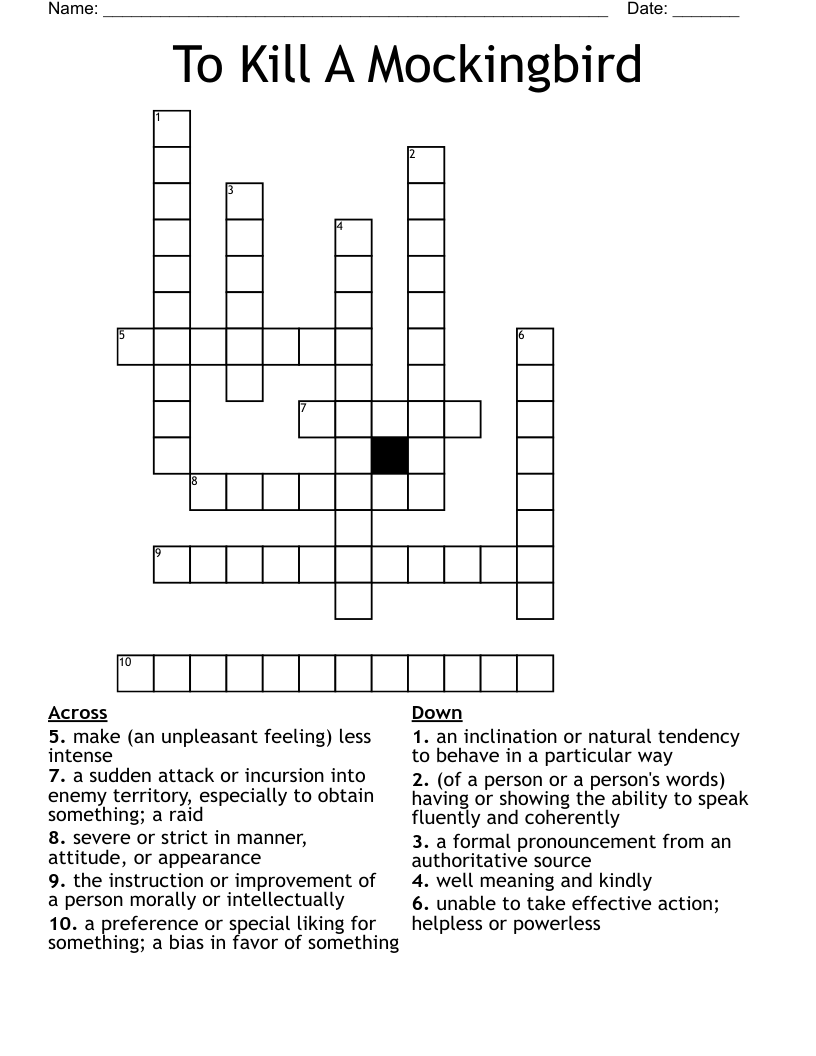 To Kill A Mockingbird  Crossword