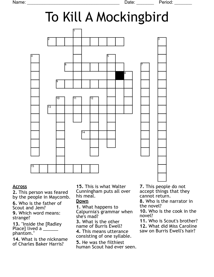 To Kill A Mockingbird  Crossword