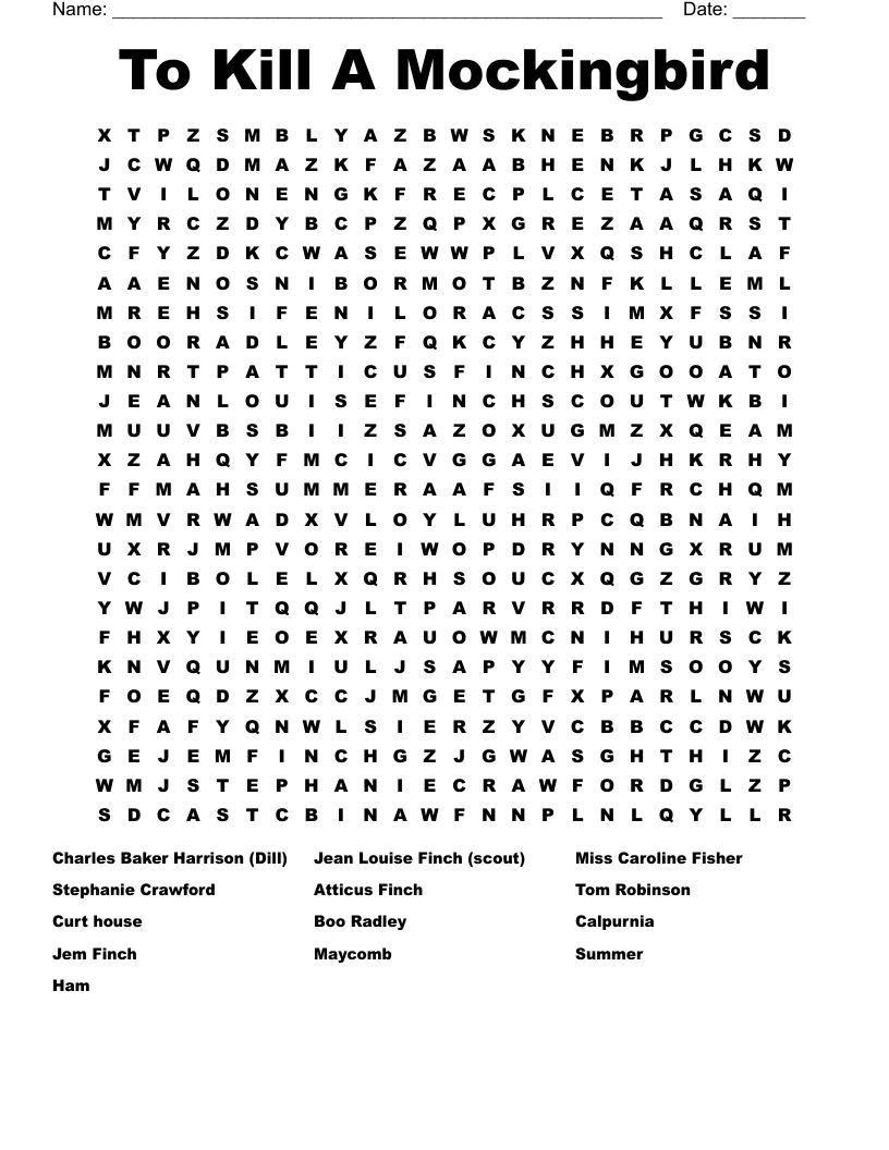To Kill A Mockingbird  Word Search