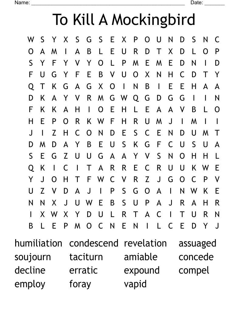To Kill A Mockingbird  Word Search