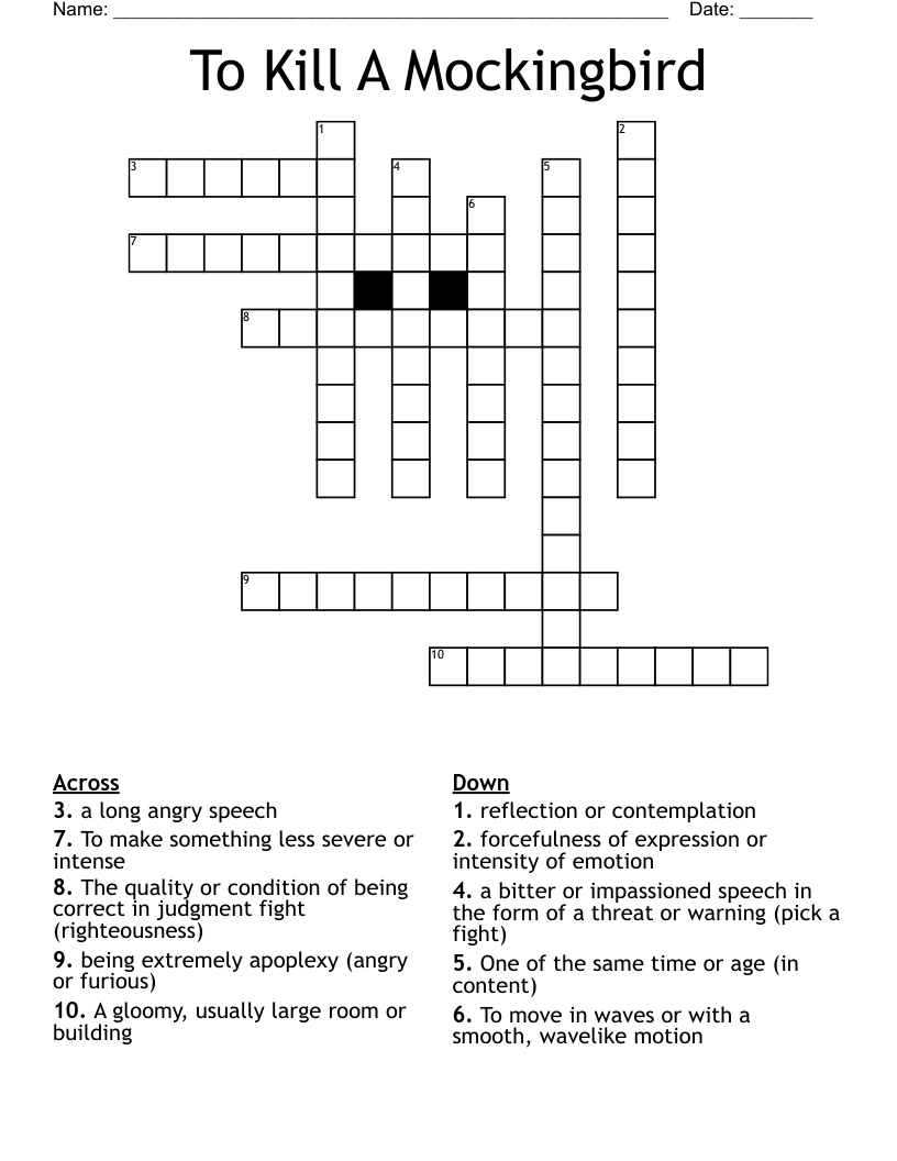To Kill A Mockingbird  Crossword