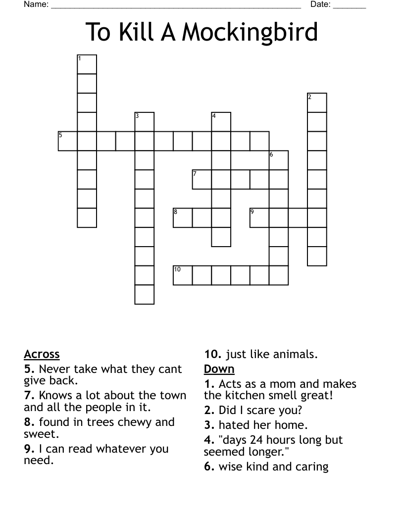 To Kill A Mockingbird  Crossword