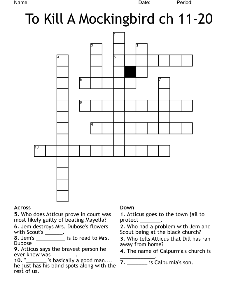 To Kill A Mockingbird ch 11-20 Crossword