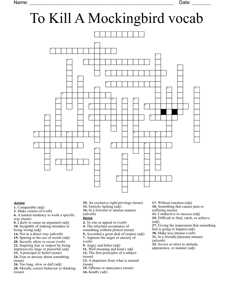 To Kill A Mockingbird vocab Crossword