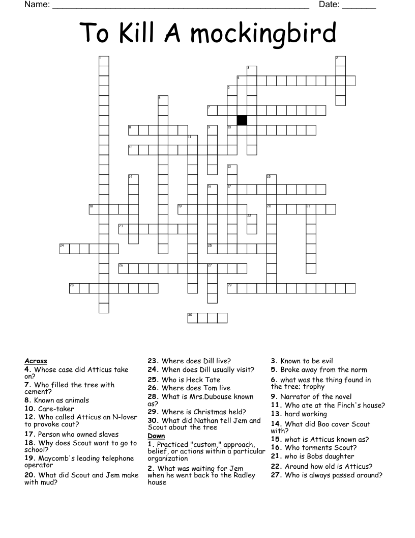 To Kill A mockingbird Crossword