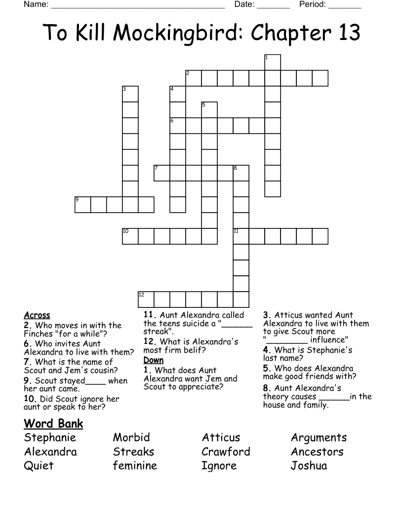 To Kill Mockingbird: Chapter 13 Crossword