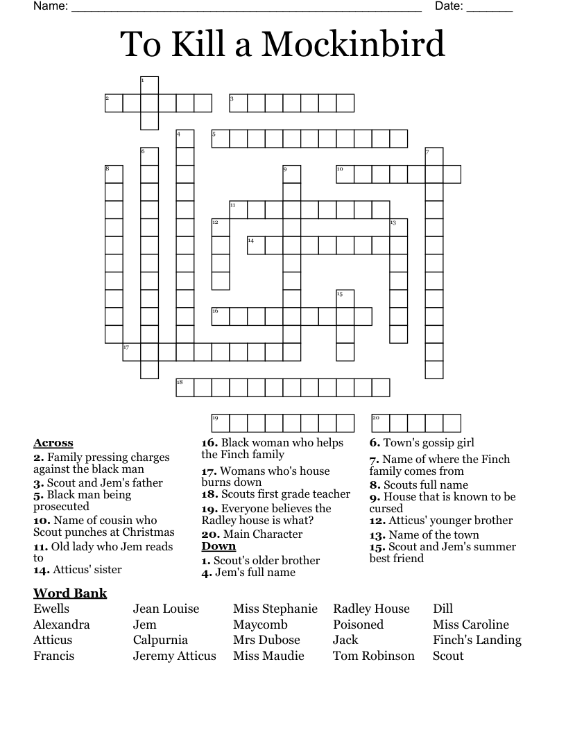 To Kill a Mockinbird Crossword