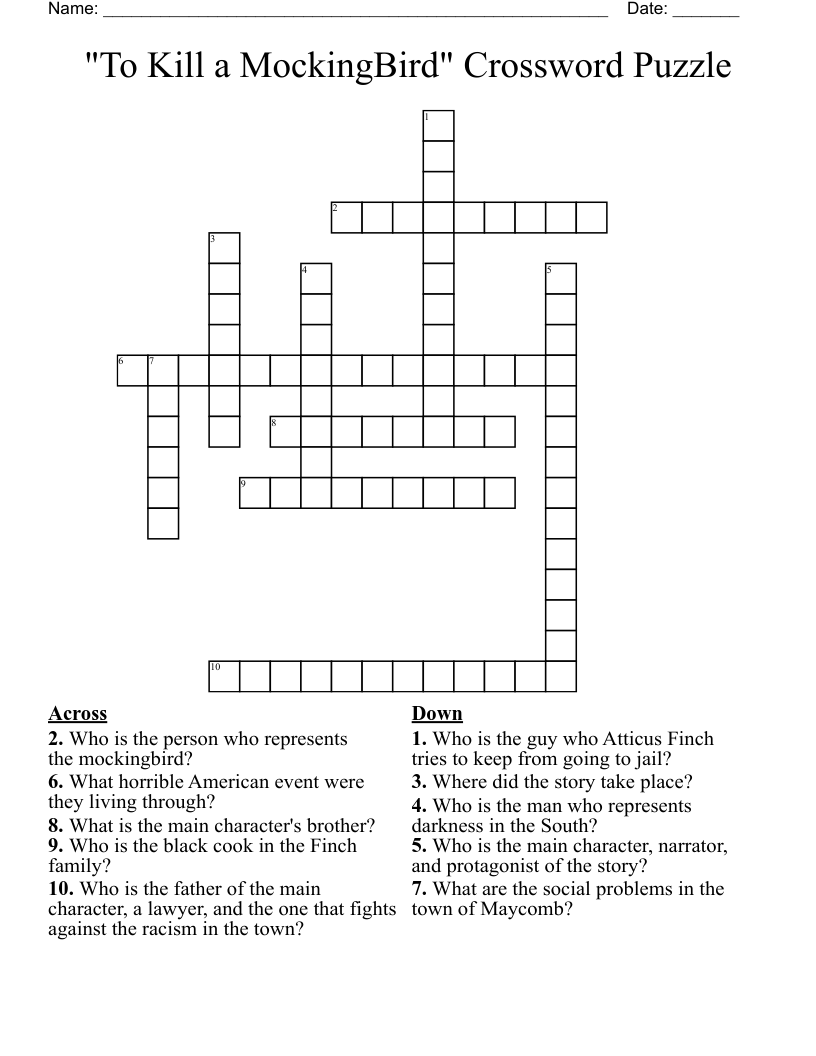 "To Kill a MockingBird" Crossword Puzzle