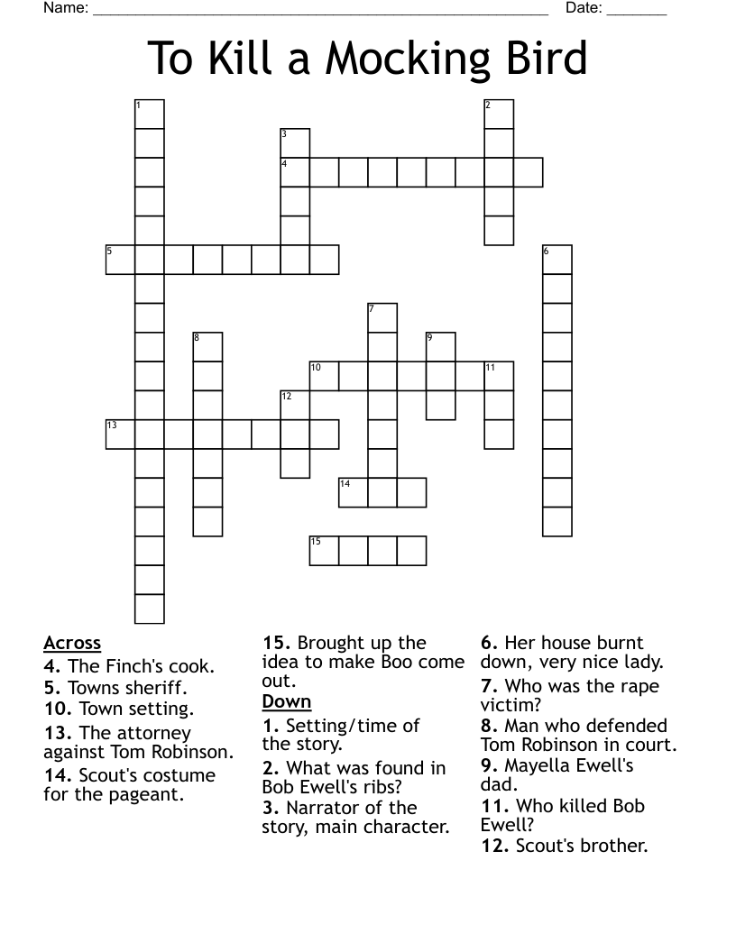 To Kill a Mocking Bird Crossword