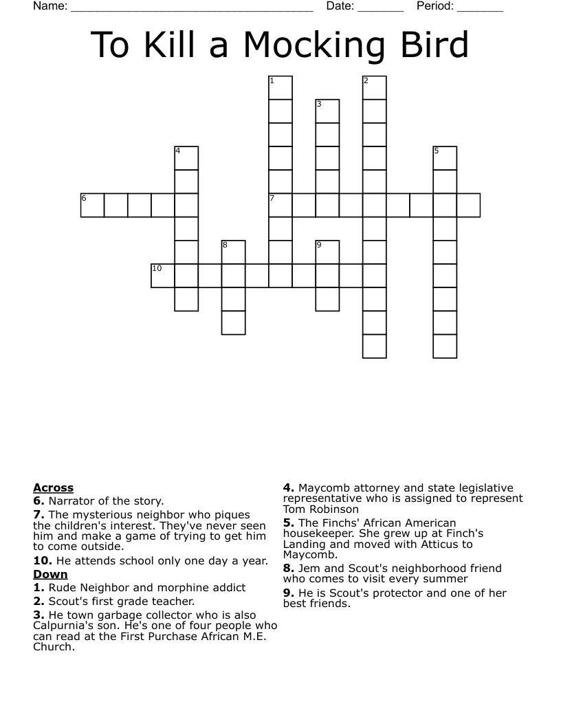 To Kill a Mocking Bird Crossword