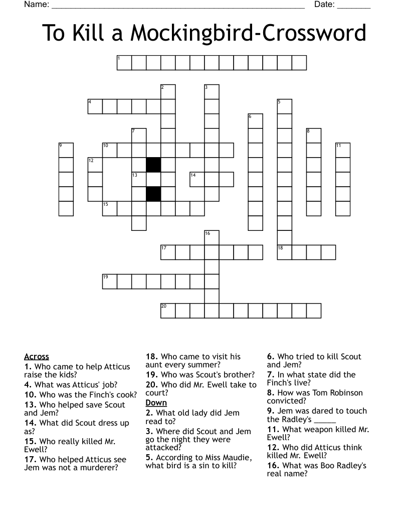 To Kill a Mockingbird-Crossword