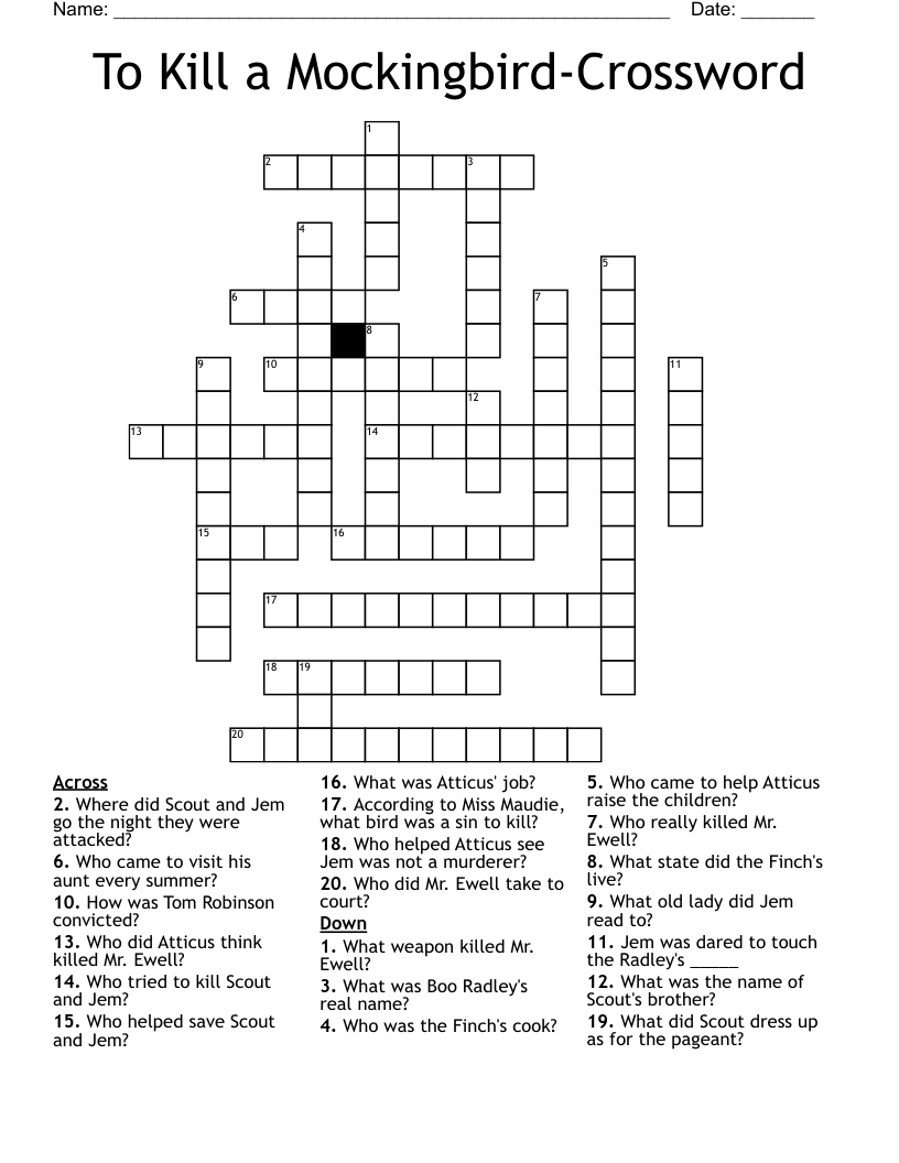 To Kill a Mockingbird-Crossword