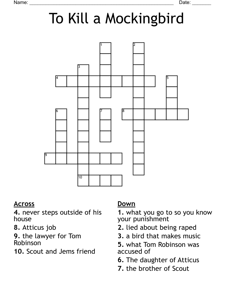 To Kill a Mockingbird Crossword