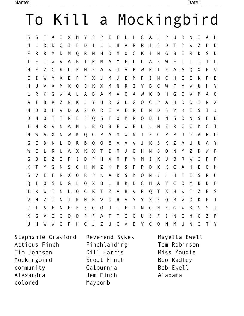 To Kill a Mockingbird Word Search