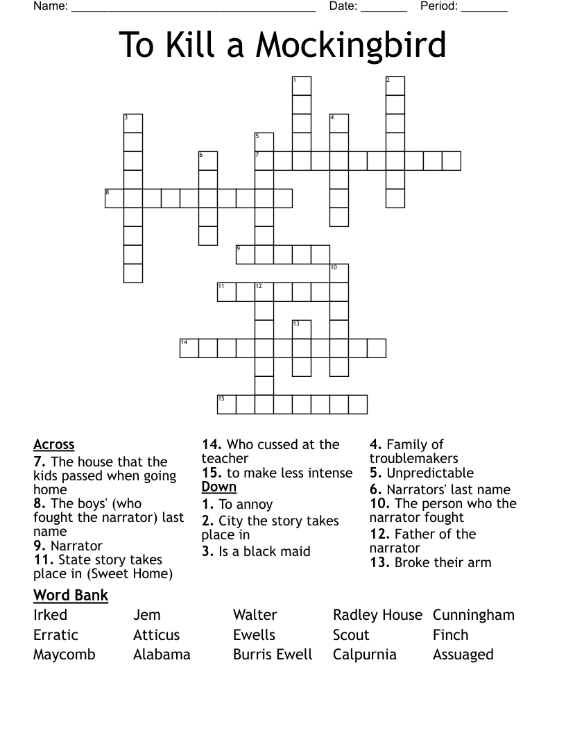 To Kill a Mockingbird Crossword