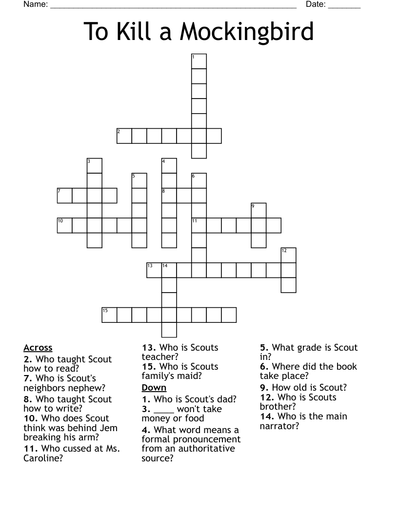 To Kill a Mockingbird Crossword