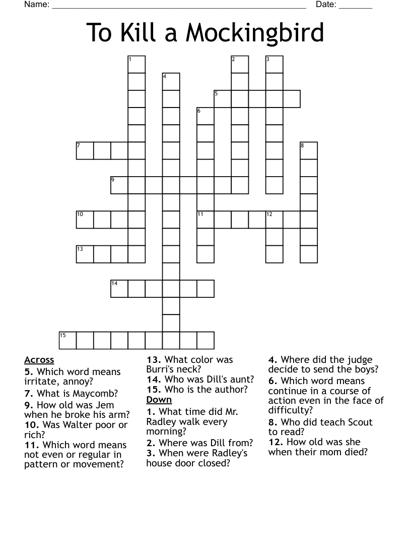 To Kill a Mockingbird Crossword