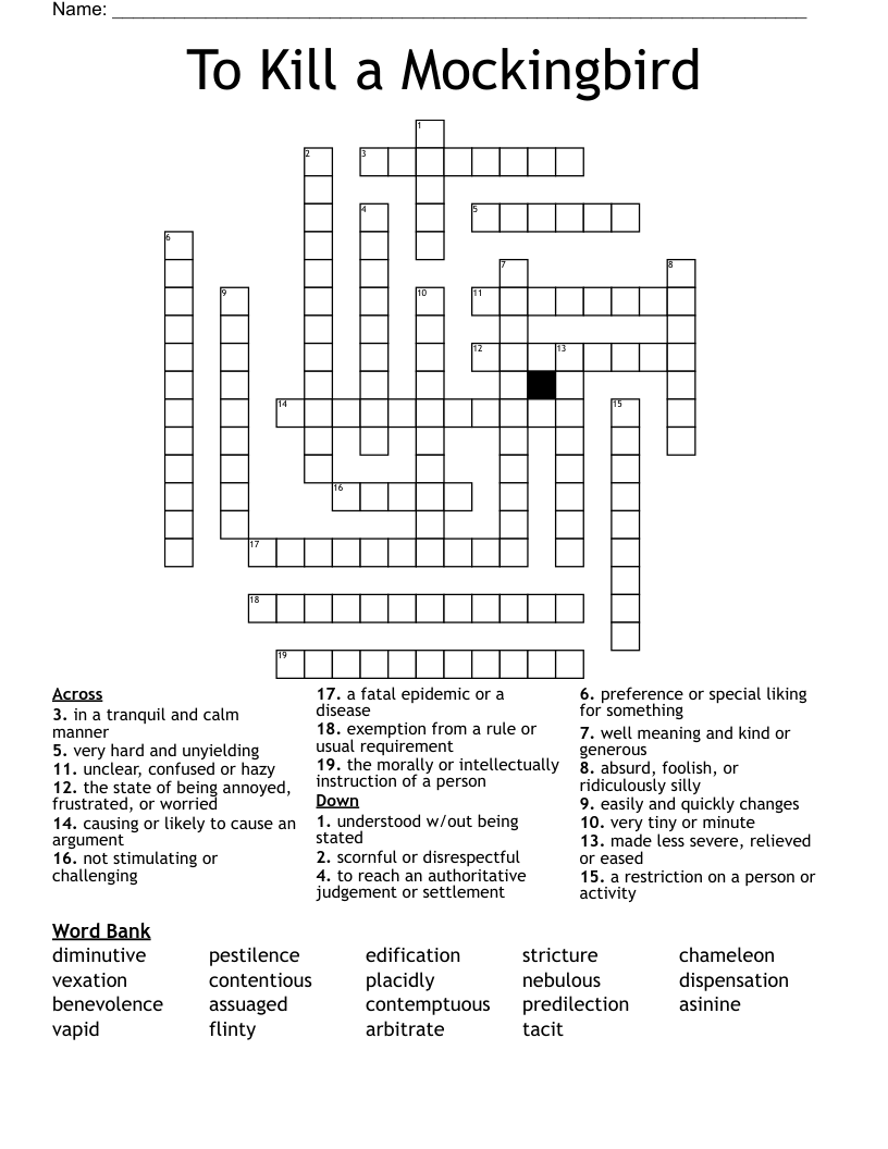 To Kill a Mockingbird Crossword