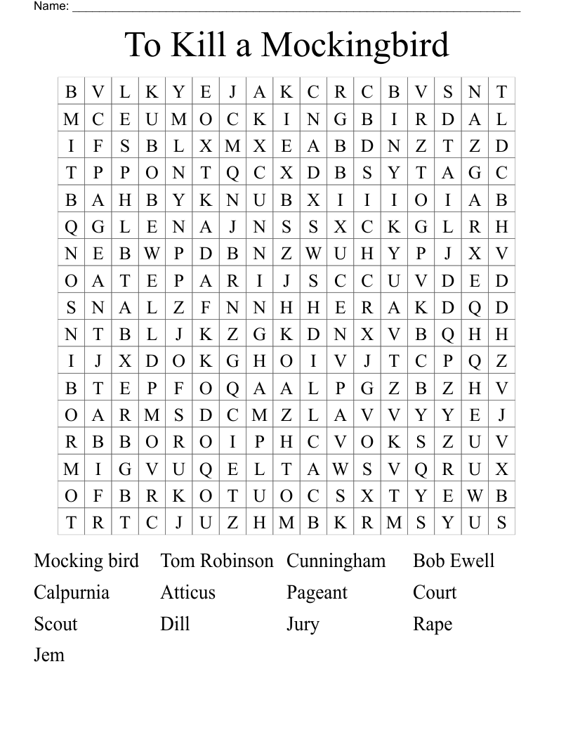 To Kill a Mockingbird Word Search