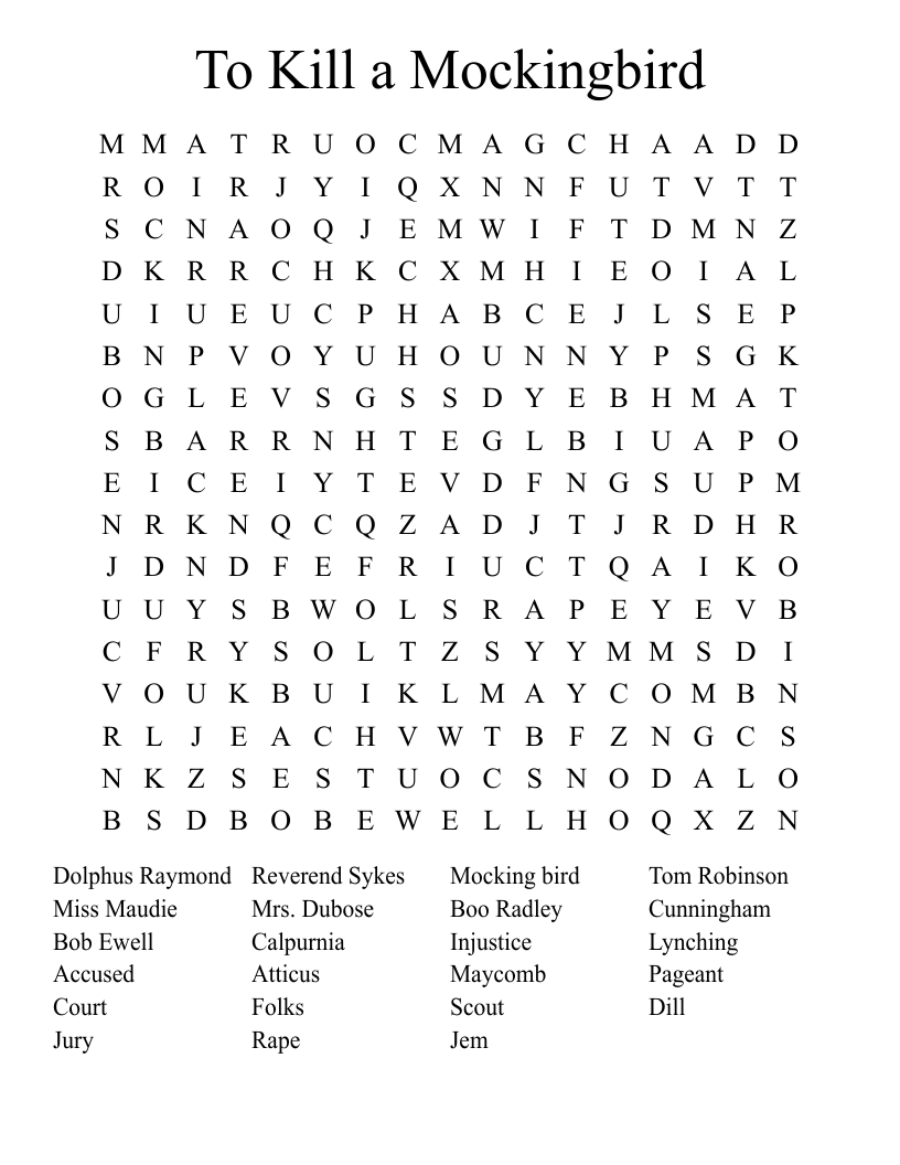 To Kill a Mockingbird Word Search