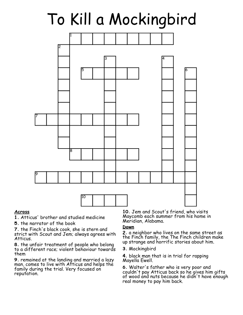 To Kill a Mockingbird Crossword