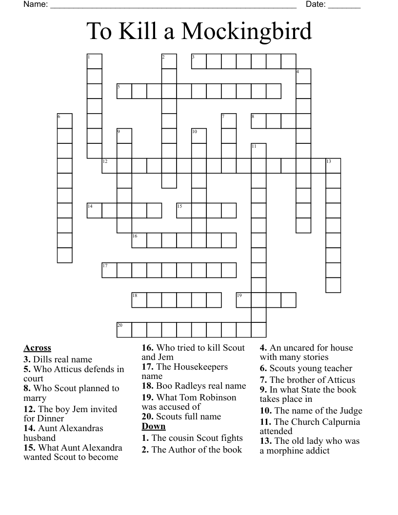 To Kill a Mockingbird Crossword