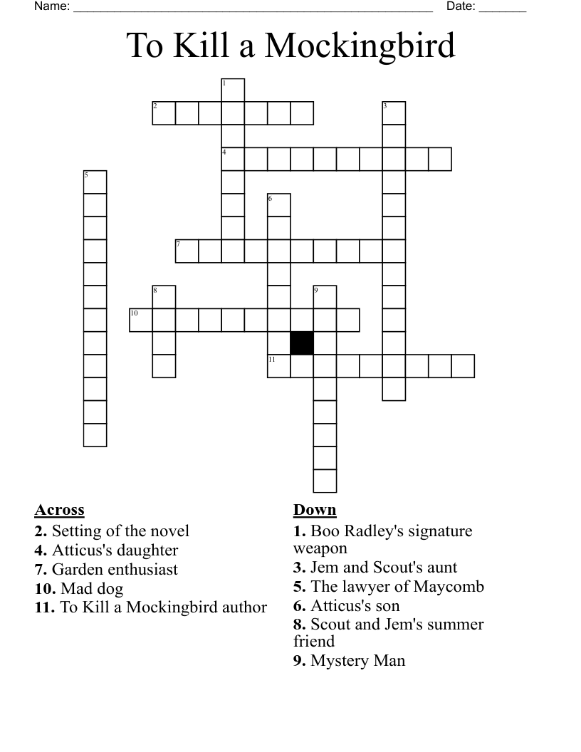 To Kill a Mockingbird Crossword