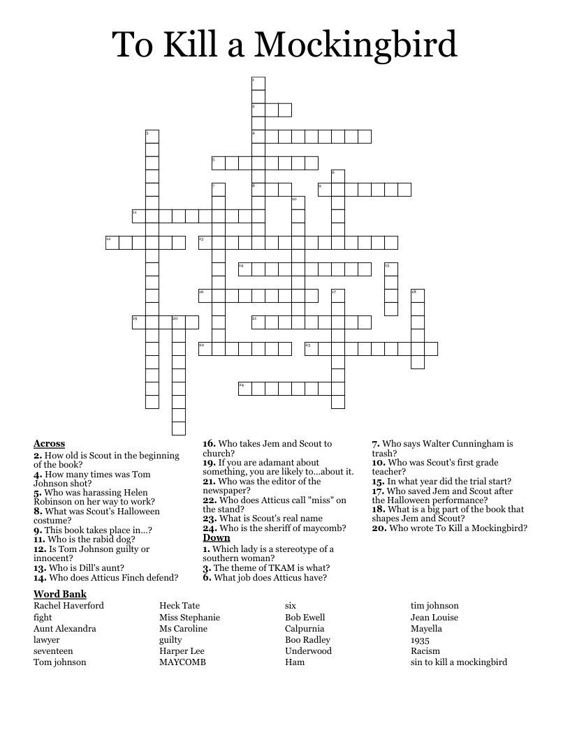 To Kill a Mockingbird Crossword