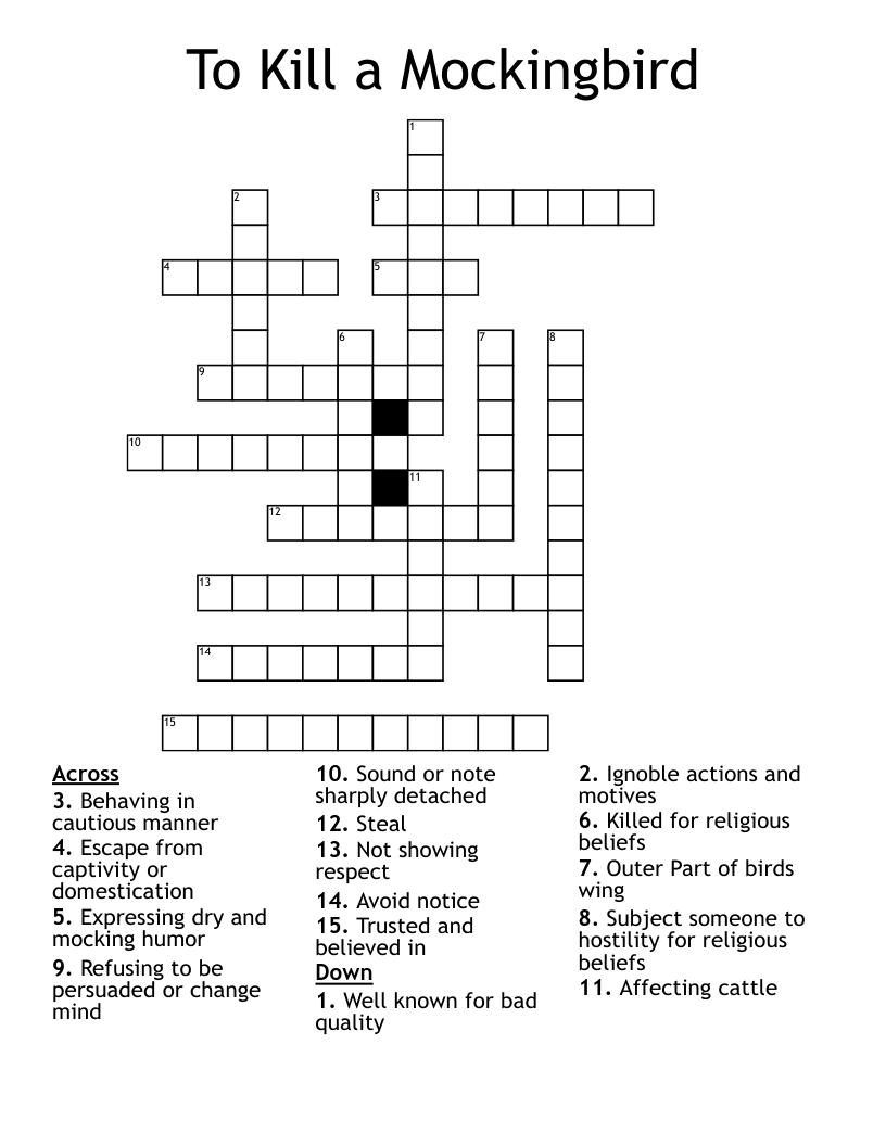 To Kill a Mockingbird Crossword